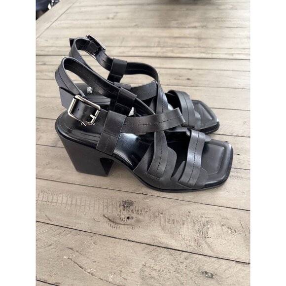 NWT ZARA Black Leather Block Heel Strappy Heeled Sandals Size 38 8 - Picture 5 of 8